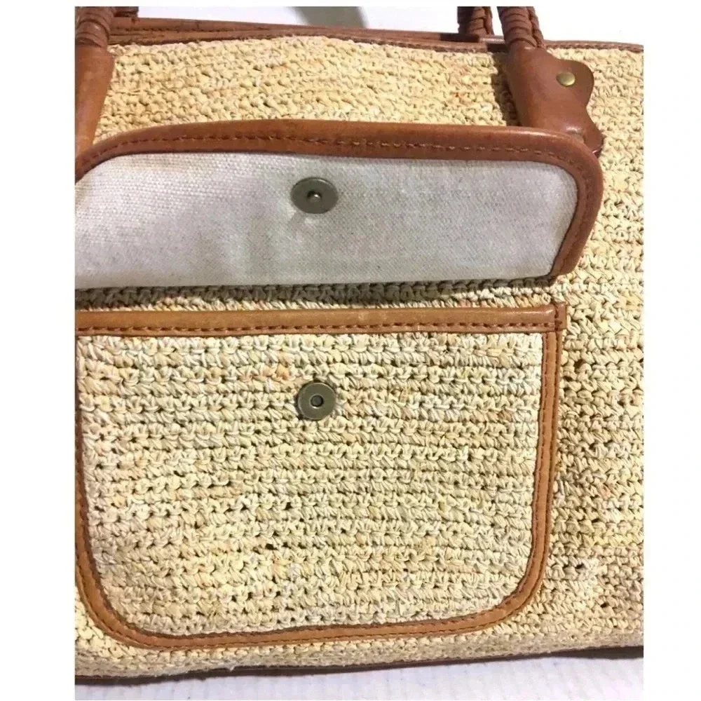 Michael kors beige brown woven leather satchel handbag